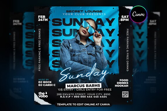EDITABLE Party Flyer, Canva Club Flyer Template perfect for DJ or Night Club Events, 4x4 Inch