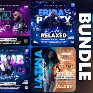 Bundle Club Flyer Templates, Party Flyers Bundle, Canva Editable Template, Club Flyer Canva, DJ Flyer Bundle, Instagram, Facebook