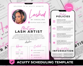 Lash Tech Acuity Scheduling Template,Lash Tech Website, Lash Tech Branding, Pink Acuity Website, Canva Template, FHB02