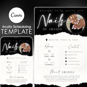 Nails Artist Acuity Scheduling Template, Nails Stylist Website, Nails Stylist, Black and White Acuity, Canva Template, NEWS09