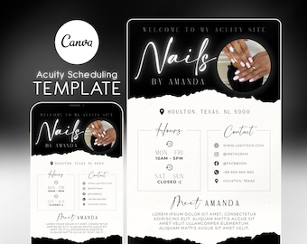 Nails Artist Acuity Scheduling Template, Nails Stylist Website, Nails Stylist, Black and White Acuity, Canva Template, NEWS09