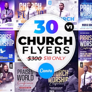30 Church Flyers Bundle V1, Church Service Flyer, School Flyer, Anniversary Flyer, Editable Canva Templates 4x4