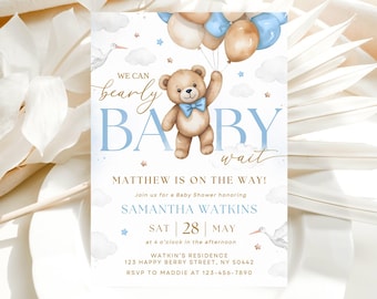 Baby Shower Invitation, We Can Bearly Wait Baby Shower Invite, Teddy Bear Baby Shower Invite, Editable Canva Template LP01