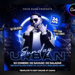 EDITABLE Party Flyer, Canva Club Flyer Template perfect for DJ or Night Club Events, 4x4 Inch