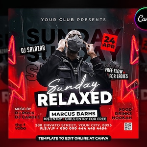 EDITABLE Party Flyer, Canva Club Flyer Template Perfect for DJ or Night Club Events, 4x4 Inch