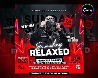 EDITABLE Party Flyer, Canva Club Flyer Template Perfect for DJ or Night Club Events, 4x4 Inch
