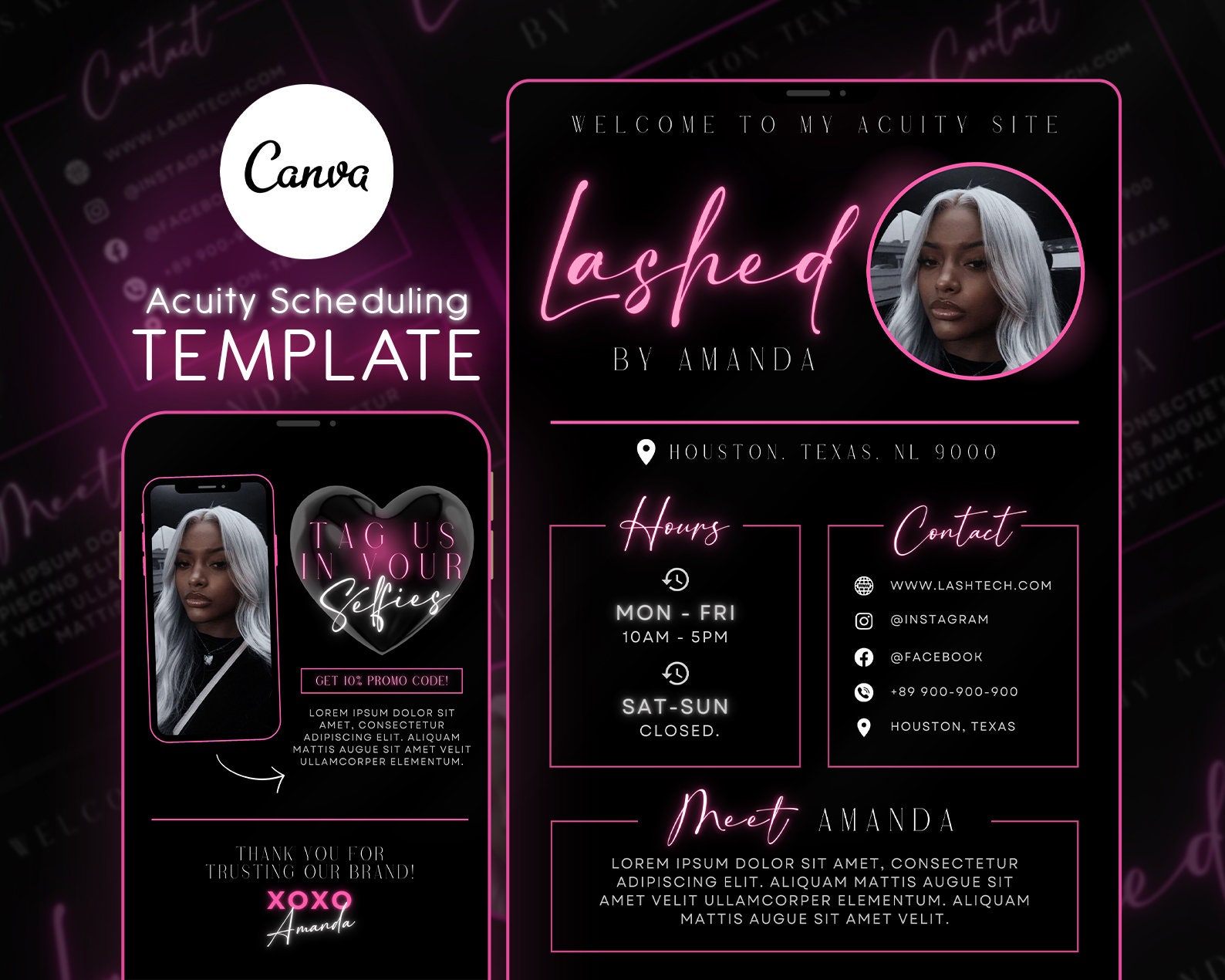 Lash Tech Acuity Scheduling Template, Lash Tech Website, Lash Tech Branding, White Acuity Website, Canva Template, FH16