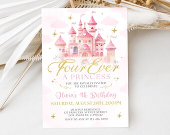Four Ever A Princess Birthday Invitation, 4th Princess Birthday Invitation, Girls Fourth Birthday, Four Ever Magical Invite, LP02251