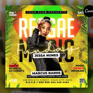 Reggae Club Flyer, Party Flyer Canva, Editable Canva Template, Instant Download