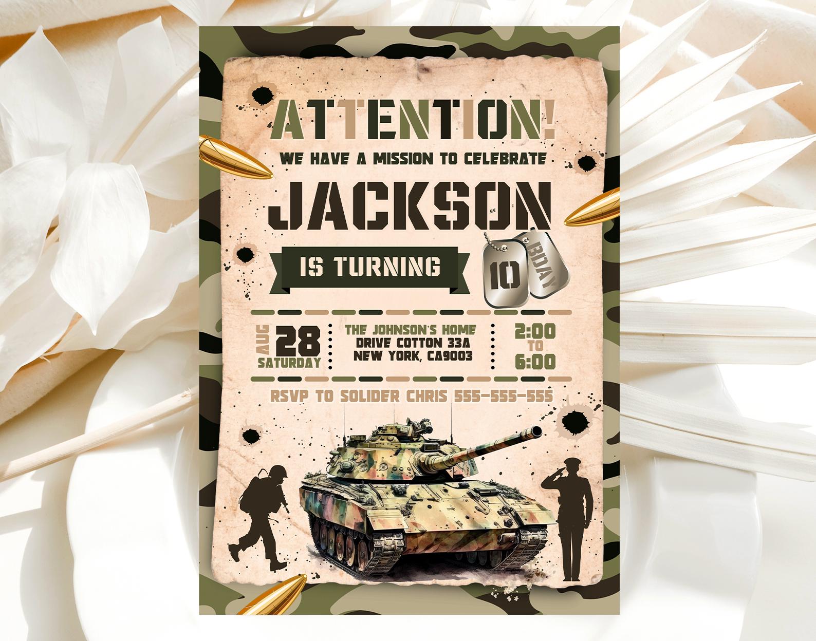 Military Party Invitations, Army Birthday Invitation, Soldier Birthday ...