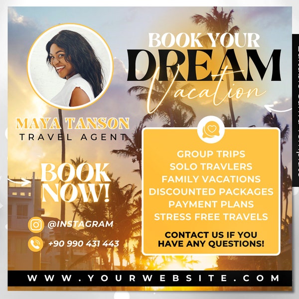 Editable Travel Agent Flyer, Travel Flyer, Travel Agent, Social Media Flyer, Editable Canva Template