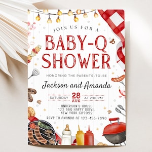Baby-Q Baby Shower Invitation, Baby Q Backyard Couples Baby Sprinkle, Baby BBQ Party Template, Editable Template LP01