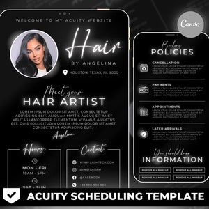 Hair Stylist Acuity Scheduling Template, Hair Stylist Website, Hair Stylist, White Acuity, Canva Template, FHB03