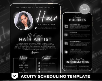Hair Stylist Acuity Scheduling Template, Hair Stylist Website, Hair Stylist, White Acuity, Canva Template, FHB03