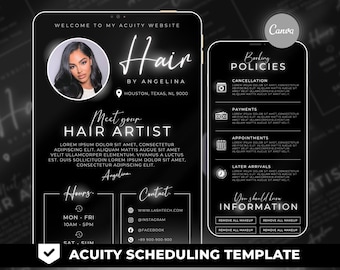 Hair Stylist Acuity Scheduling Template, Hair Stylist Website, Hair Stylist, White Acuity, Canva Template, FHB03