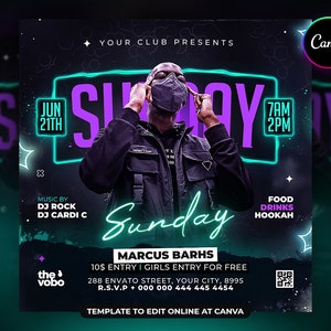 EDITABLE Party Flyer, Canva Club Flyer Template perfect for DJ or Night Club Events, 4x4 Inch
