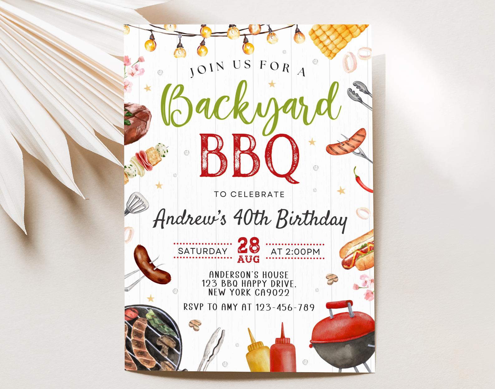 Backyard BBQ Party Invitation, BBQ Birthday Invitation, Barbecue Birthday Party Invitation, Editable Template Canva LP01