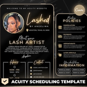Lash Tech Acuity Scheduling Template,Lash Tech Website, Lash Tech Branding, Gold Acuity Website, Canva Template, FHB03