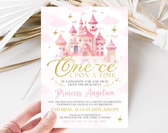 Prinzessin Einladung zum 1. Geburtstag, einmalige Einladung zum ersten Geburtstag, Einladung zum ersten Geburtstag für Mädchen, LP02251