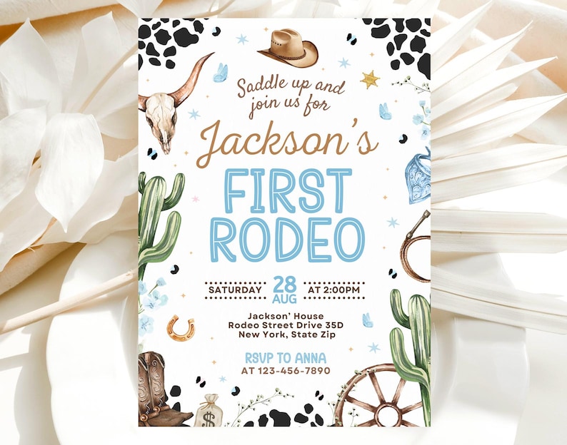 First Rodeo Invitation, My 1st Rodeo Invitation, Cowboy Birthday Invite ...