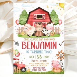 Invito di compleanno a tema fattoria, inviti per feste con animali da fattoria, invito di compleanno per bambini a tema animali da cortile e ranch, stampato o digitale