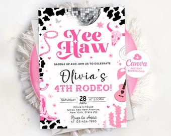 Space Cowgirl Birthday Invitation, Pink Cowgirl Invitation, Yee Haw Birthday Invitation, Disco Rodeo Birthday Invitations LP02251
