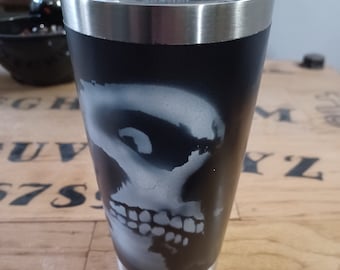 Hand painted, skull coffee mug, stainless steel, vacuum insulated tumbler
