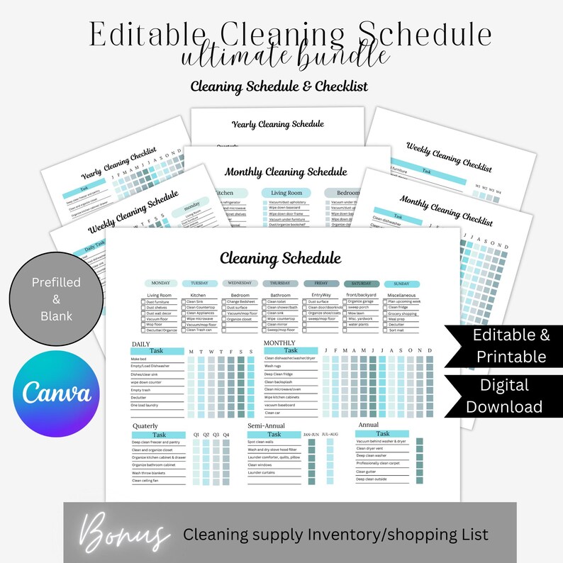 EDITABLE Cleaning Schedule Bundle|editable Cleaning Checklist| Daily ...