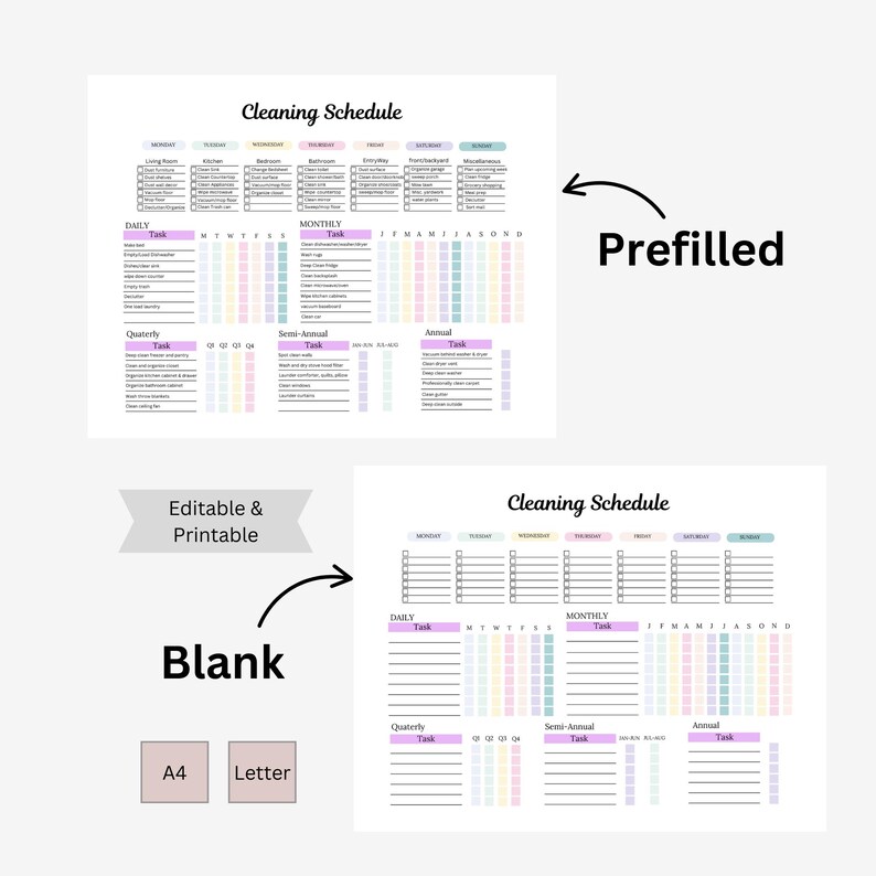 Section Different Schedule Example EDITABLE Cleaning Schedule Bundle|editable Cleaning Checklist| Daily ...