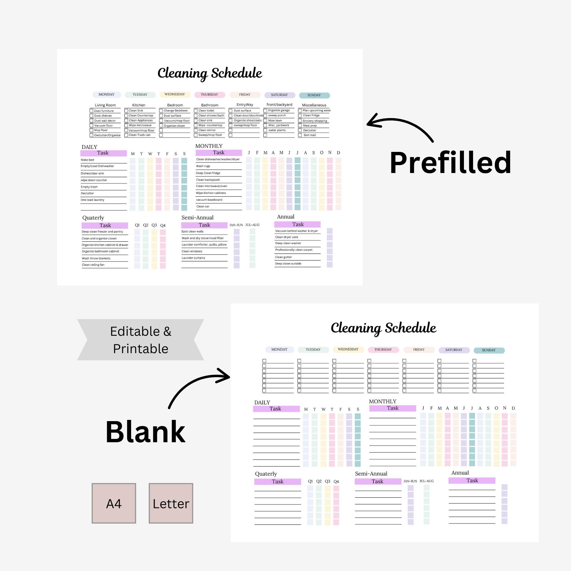 EDITABLE Cleaning Schedule Bundle|editable Cleaning Checklist| Daily ...