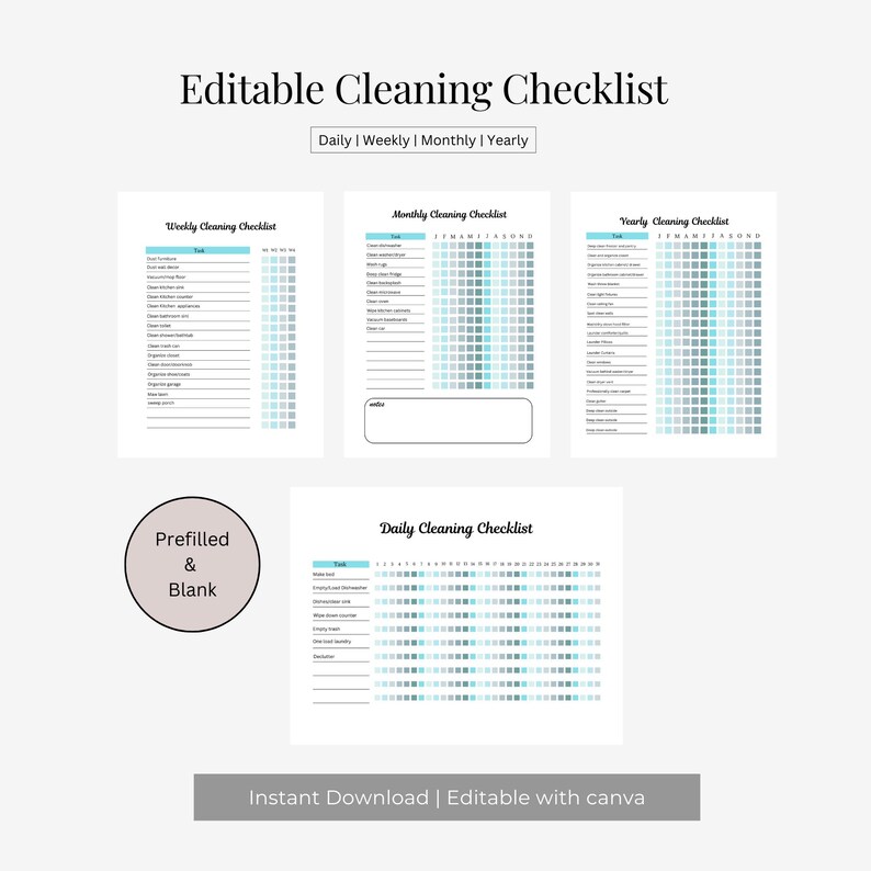 EDITABLE Cleaning Schedule Bundle|editable Cleaning Checklist| Daily ...
