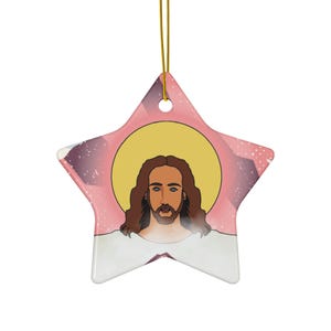Jesus Christ Christmas Tree Ornament -  Religious Holiday Decoration -  Holy Bible Xmas Gift - Hanging Multicolor Design Ceramic Pendant