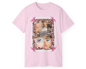 Meme de YouTuber Shane Dawson en Snapchat - Artista de maquillaje - Divertida foto irónica maldita de Instagram - Camiseta unisex de algodón ultrafino con gráfico de lazo rosa de encaje