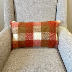 Autumnal Plaid Cushion Cover | Faux Sheepskin Effect | Burnt Orange, Brown and Cream Checkered Design