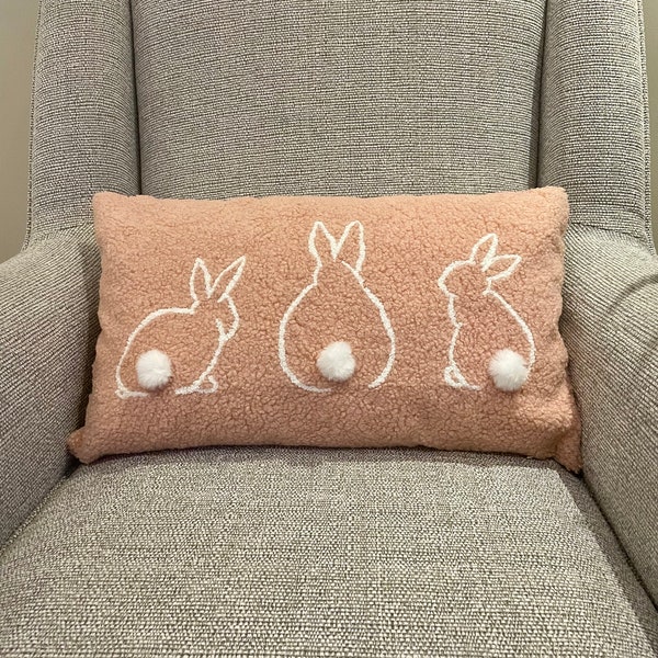 Pink Cosy Fleece Rabbit Cushion Cover | Pink Easter Decoration | Subtle Easter Decoration | Cute Rabbit Decor | Little Girl Bedroom Decor