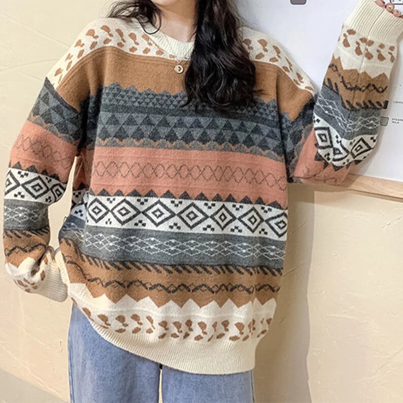 Grandpa Sweater Chunky Aesthetic Grandpa Sweater Pullover Women Sweater