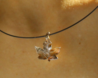 Maple leaf necklace in gold and purple colored silver, Real Maple leaf pendant in silver