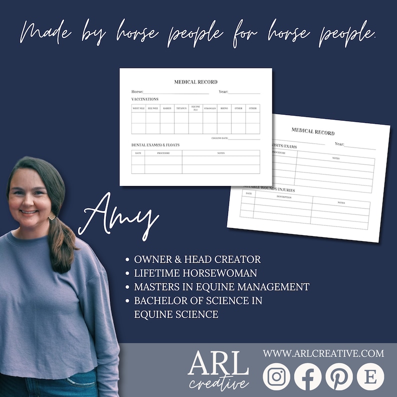 Horse Medical Record Tracking Equine Veterinary Visit Log Vaccination