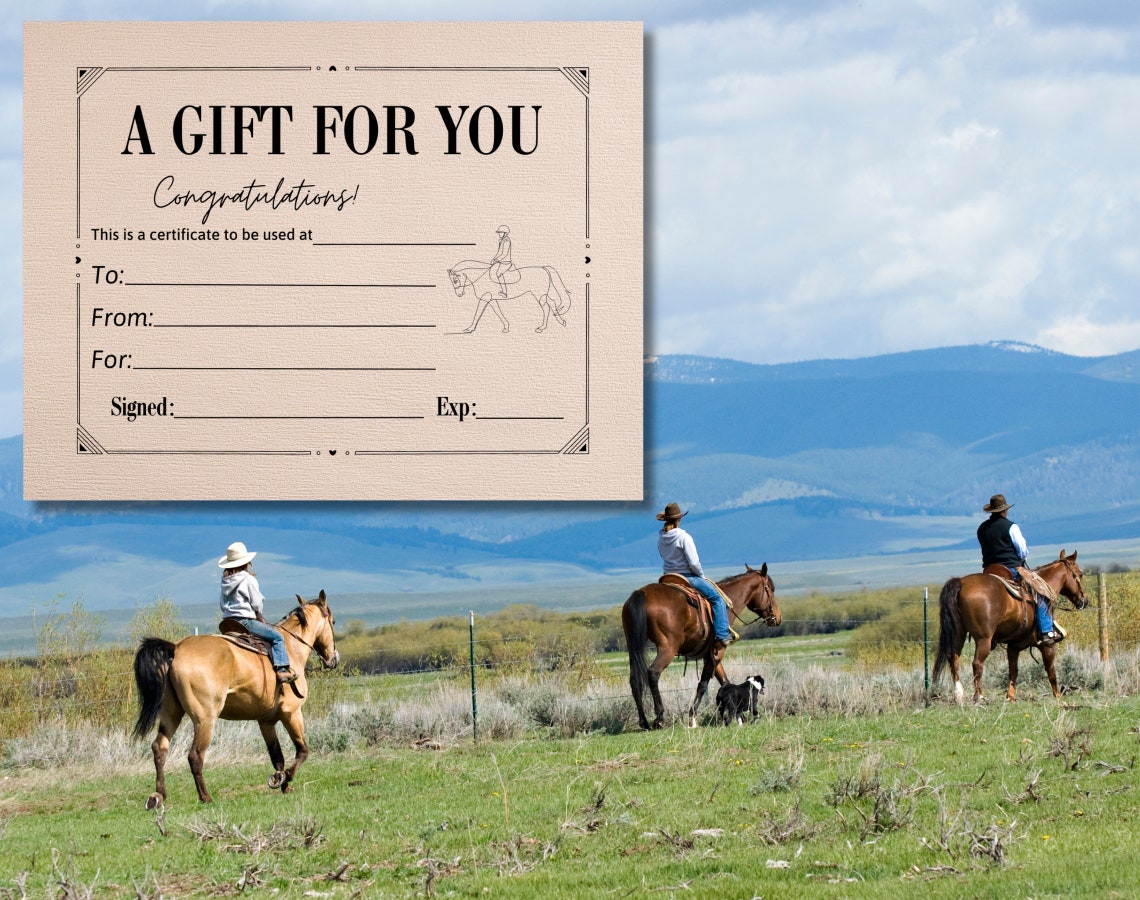 Horseback Riding Gift Certificate Horse Lessons Gift Voucher Printable Horseback Riding Gift Certificate Horse Lessons Gift Voucher Printable