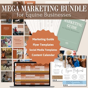Vorlagen für Pferde-Bodyworker oder Pferde-Business | Canva Vorlagen für Reiter | Pferde Business Marketing Guide mit Flyer Ad Template