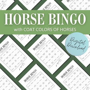 Bingo do cavalo Cartão Comemorativo | Planilha de acampamento de cavalos | Atividade de aula de equitação | Acampamento de pôneis para impressão | Jogo de Cavalo | Cor da pelagem do cavalo combinando