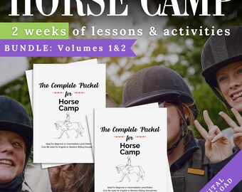 DOUBLE BUNDLE Horse Camp Lessons and Activities Packet | Horseback Riding Lesson Plans | Horse Workbooks | Pony Camp Plans | Equestrian Camp