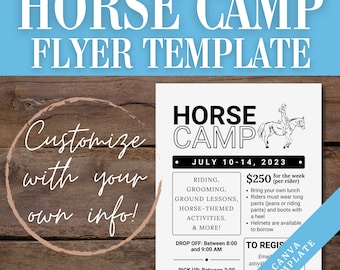 Horse Camp Flyer Template | Canva Flyer Template | Summer Camp Flyer | Horseback Riding Lesson Advertisement Marketing Equestrian Homeschool