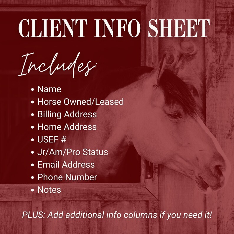 Horse Farm Management Spreadsheet Barn or Stable Organization Equine