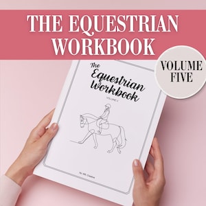 May include: The Equestrian Workbook Volume Five by A&L Creative. A black and white line drawing of a rider on a horse.