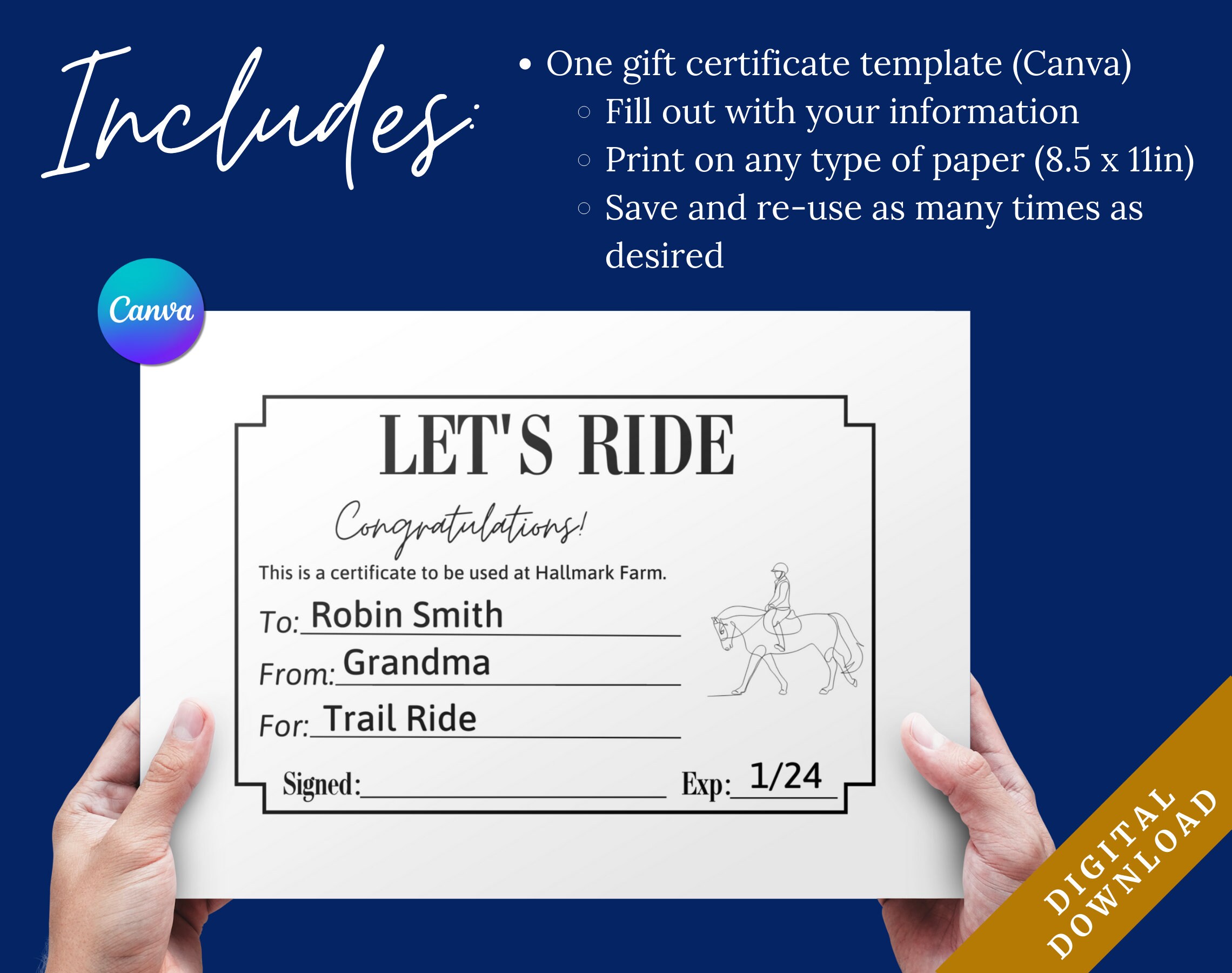 Horseback Riding Gift Certificate Horse Lessons Gift Voucher Horseback Riding Gift Certificate Horse Lessons Gift Voucher