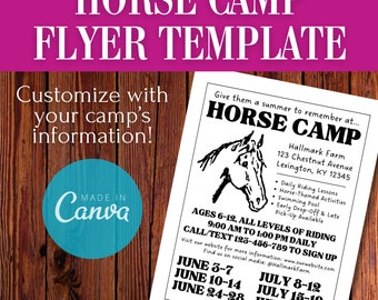 Horse Camp Flyer Template | Equestrian Summer Camp (Canva Editable, Digital Download)