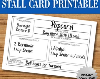 Stall Sign Printable | Horse Name Plate Stall Card | Barn Signs Equine | Equestrian Hack Farm Manager Pony Trainer Organization Printables