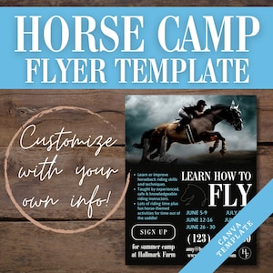 de Flyer de Horse Camp | Annonce de camp d'été | Marketing des cours d'équitation | Activité cheval d'été à télécharger imprimable