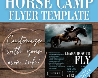 Horse Camp Canva Flyer Templates | Summer Camp Ad | Equestrian Horseback Riding Lessons Marketing | Summer Horse Activity Download Printable
